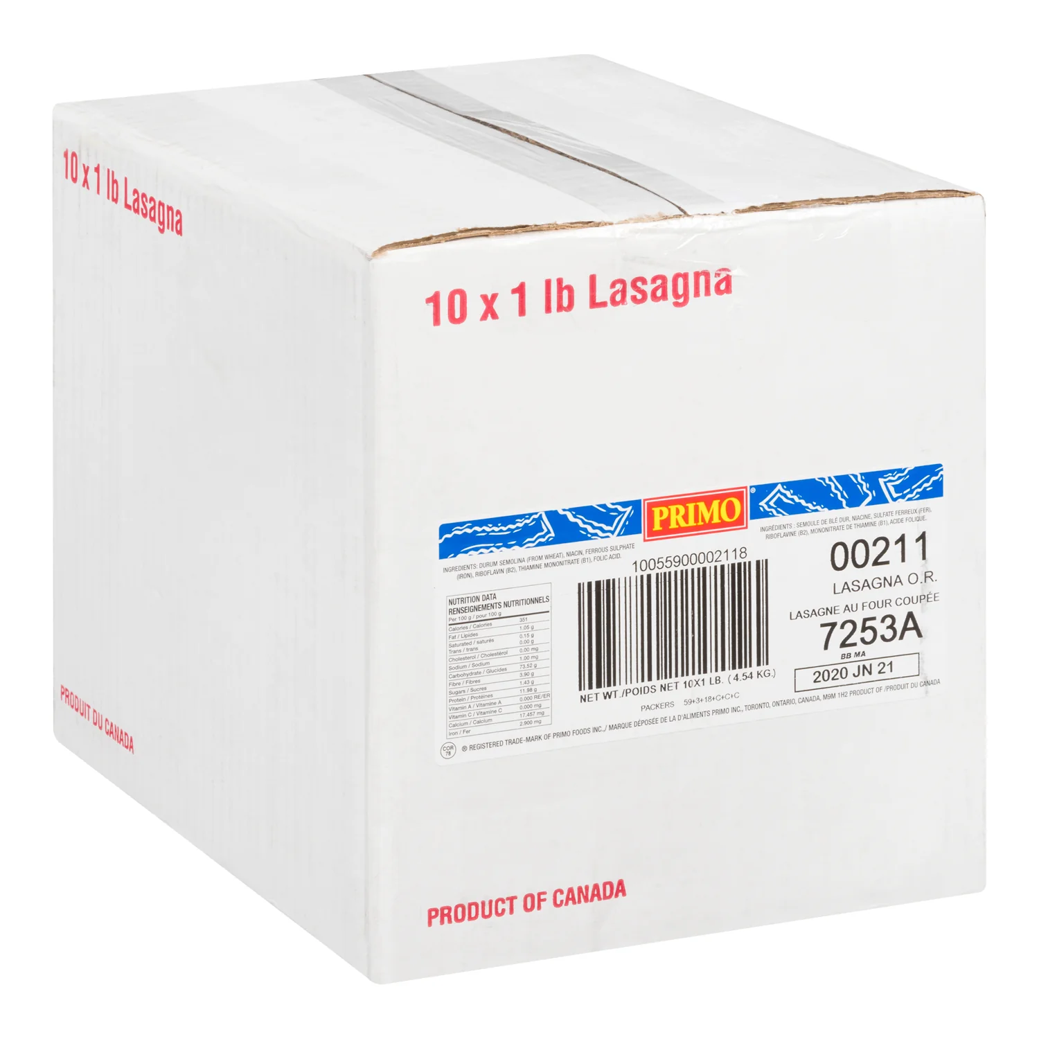 Pasta Lasagna Oven Ready - 10 x 1 lbs - Primo - Restaurant and Foodservice Ingredients - Canadian Distribution - Ships Free Within Canada on Orders Above CAD $199 - Image 2