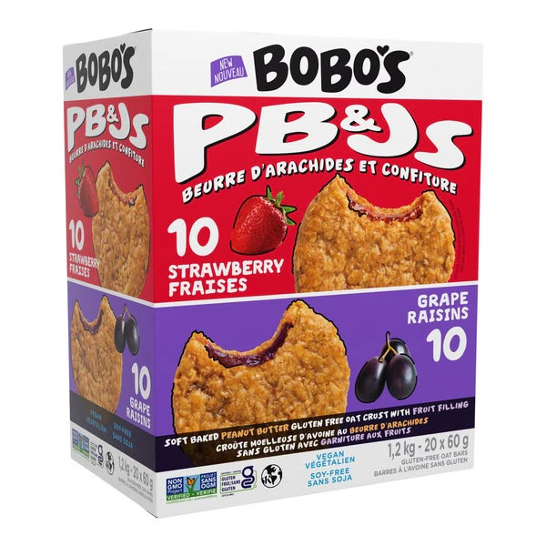 PB&J's Strawberry / Grape Oat Crust with Fruit Filling - 4 Boxes x 20 Crusts x 60 g - Bobo's - Canadian Distribution - Ships Free Within Canada on Orders Above CAD $199 - Image 2