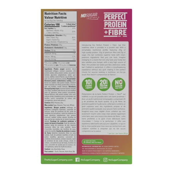 Perfect Protein + Fibre Bar - 4 Cases x 14 Packs x 55 g - NoSugar Company - Canadian Distribution - Ships Free Within Canada on Orders Above CAD $199 - Image 2