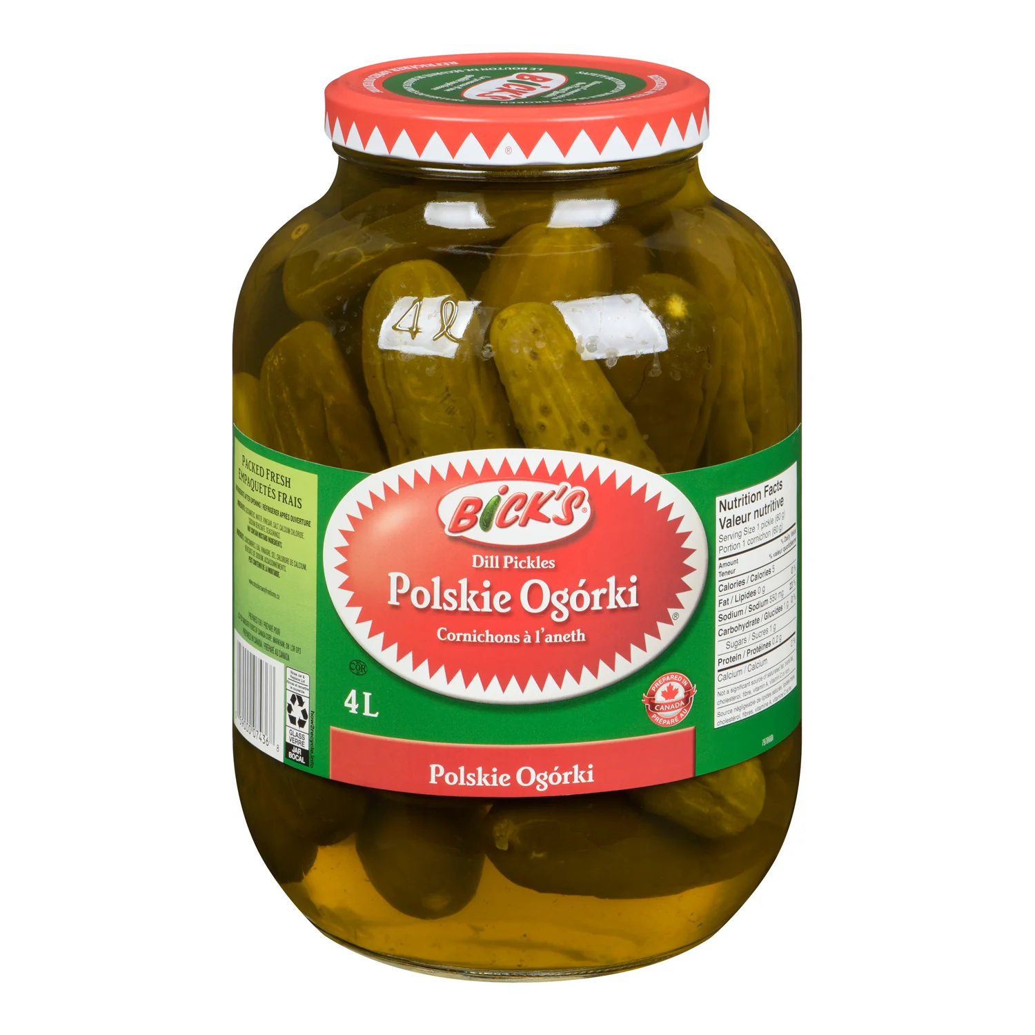 Pickle Dill Fresh Pack Garlic - 2 x 4 L - Bicks Pickles - Restaurant and Foodservice Ingredients - Canadian Distribution - Ships Free Within Canada on Orders Above CAD $199