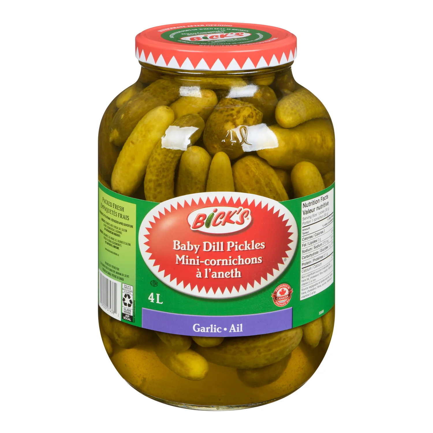 Pickle Dill Whole Baby - 2 x 4 Lr - Bicks Pickles - Restaurant and Foodservice Ingredients - Canadian Distribution - Ships Free Within Canada on Orders Above CAD $199