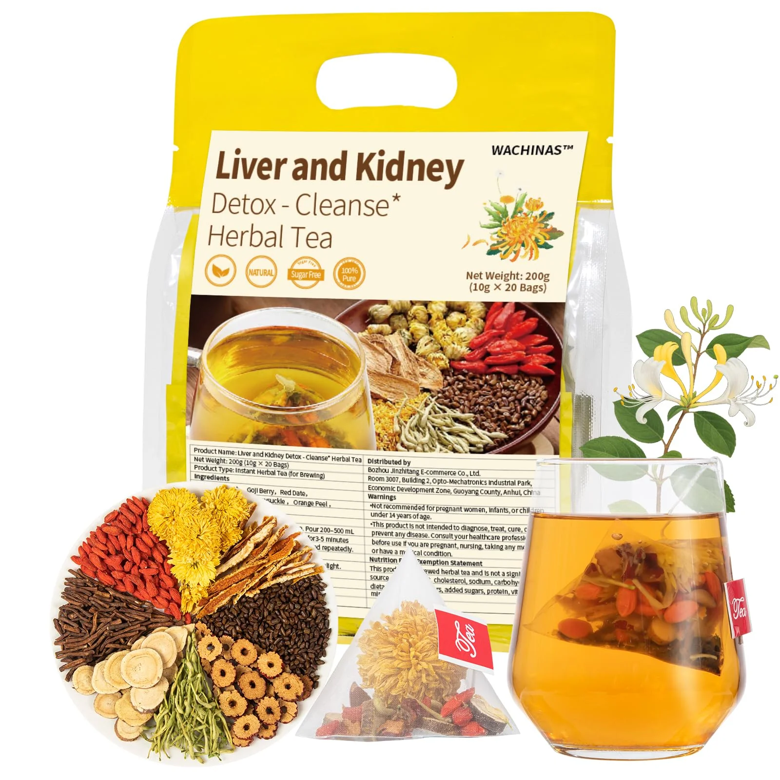Premium Dandelion Root Tea โ Detox Herbal Blend โ Original โ 20 Tea Bags โ With goji licorice chrysanthemum - Canadian Distribution - Ships Free Within Canada on Orders Above CAD $199