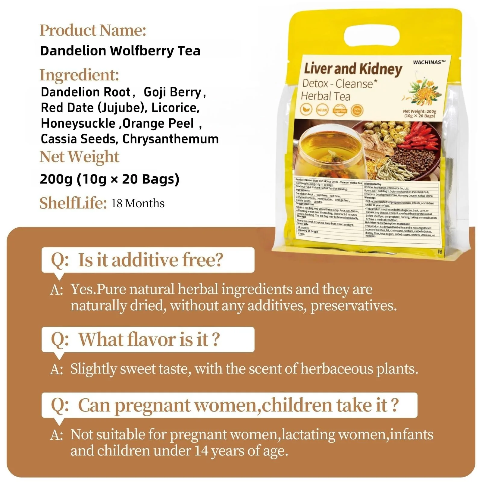 Premium Dandelion Root Tea โ Detox Herbal Blend โ Original โ 20 Tea Bags โ With goji licorice chrysanthemum - Canadian Distribution - Ships Free Within Canada on Orders Above CAD $199 - Image 2