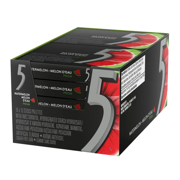 Prism Watermelon - 4 Cases x 10 Packs x 15 sticks - 5 Gum - Canadian Distribution - Ships Free Within Canada on Orders Above CAD $199 - Image 2