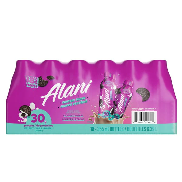 Protein Shake Cookies N Cream - 18 x 355 mL - Alani - Health and Wellness - Canadian Distribution - Ships Free Within Canada on Orders Above CAD $199