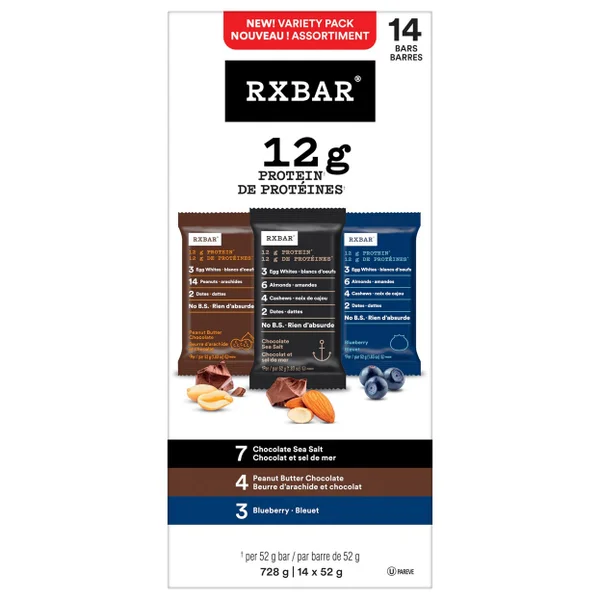 Protein Variety Pack - 4 Cases x 14 Packs x 52 g - Rxbar - Canadian Distribution - Ships Free Within Canada on Orders Above CAD $199 - Image 3