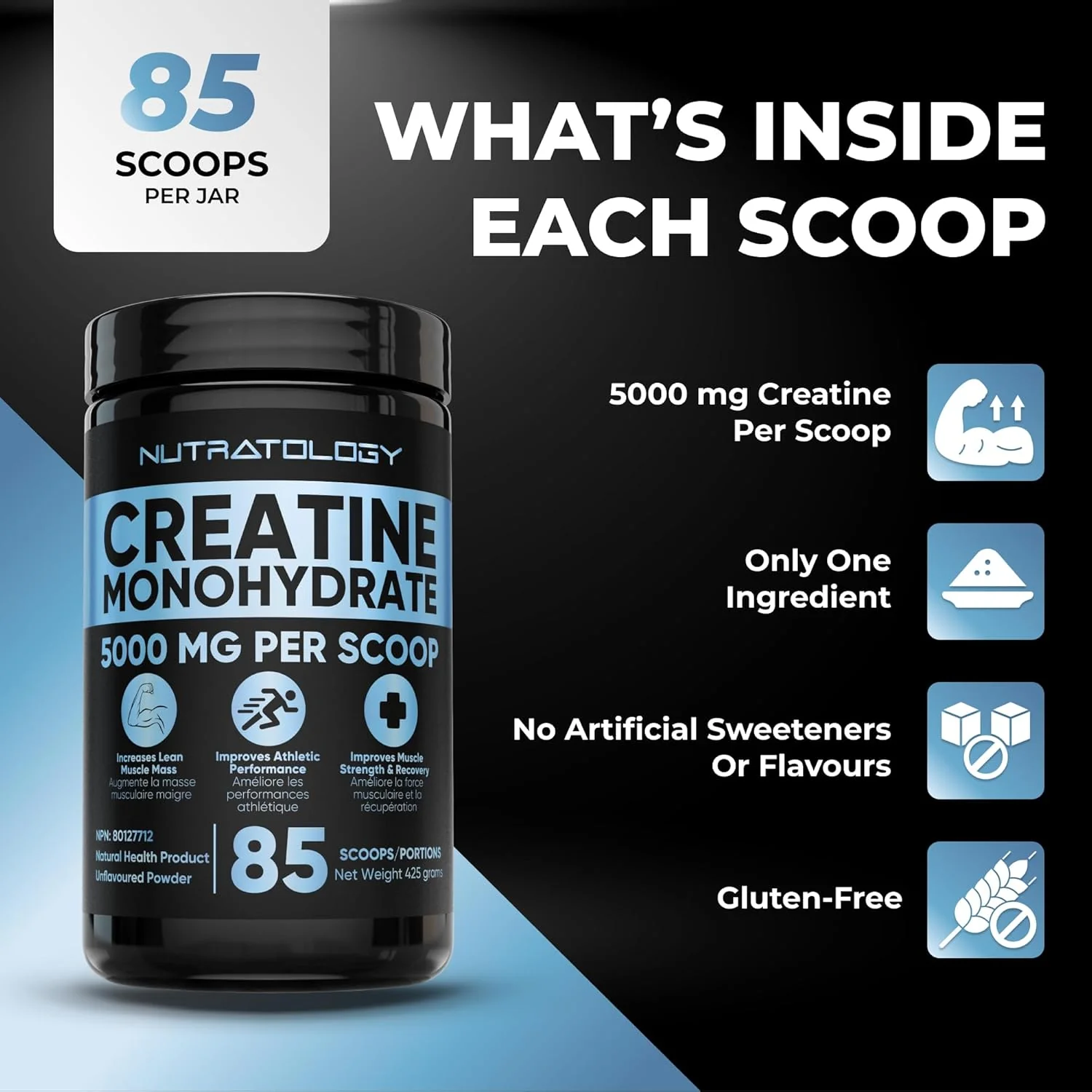Pure – Creatine Monohydrate Powder – 425 g, 85 Servings – Ships Free Within Canada on Orders Above CAD $199 - Image 3