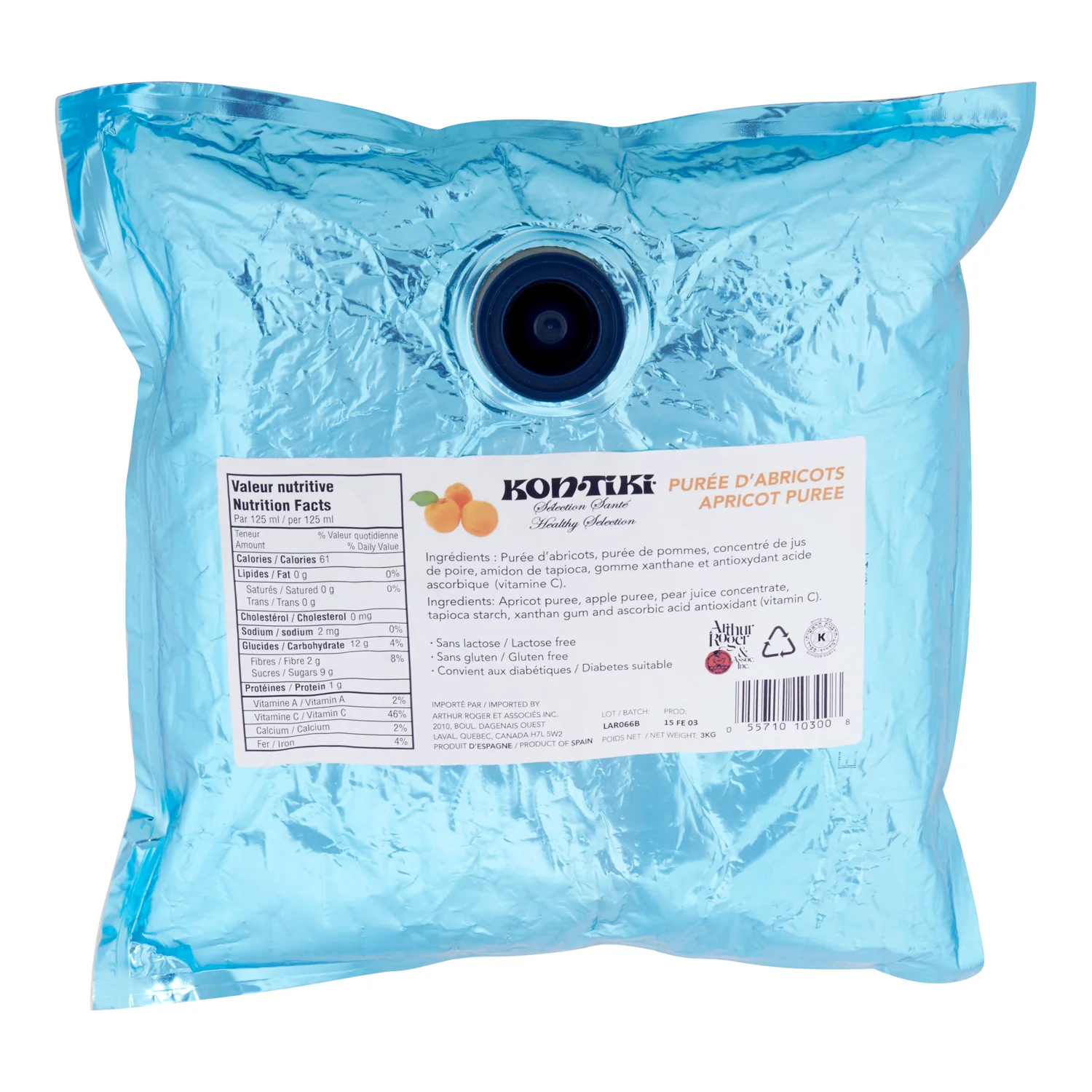 Puree Apricot - 4 x 3 L - Kontiki - Restaurant and Foodservice Ingredients - Canadian Distribution - Ships Free Within Canada on Orders Above CAD $199