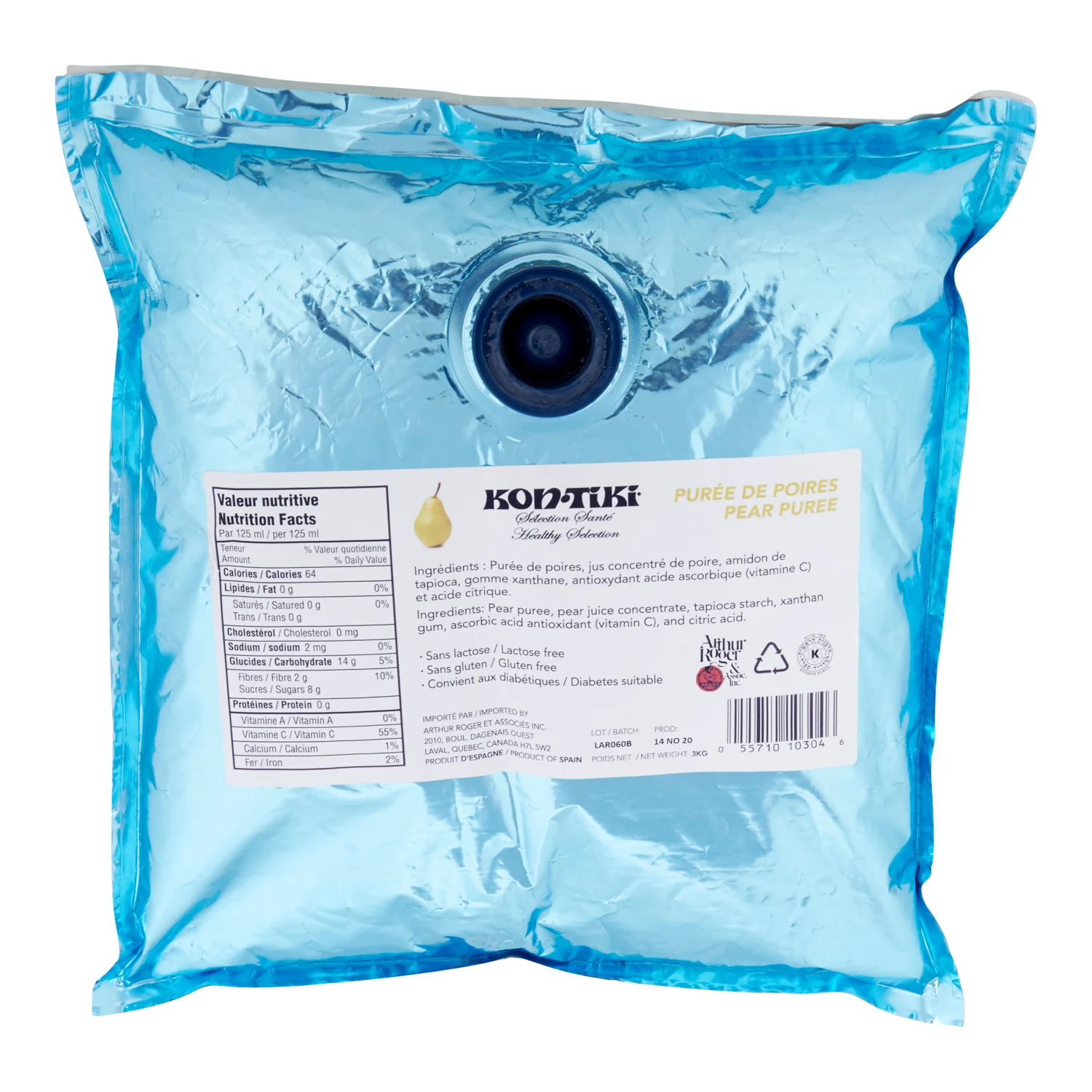 Puree Pear - 4 x 3 L - Kontiki - Restaurant and Foodservice Ingredients - Canadian Distribution - Ships Free Within Canada on Orders Above CAD $199