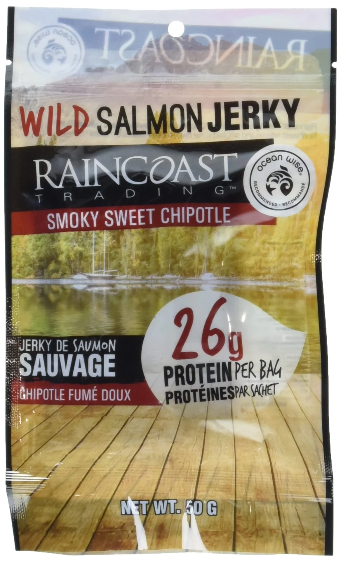 RAINCOAST TRADING CO Smoky Sweet Chipotle Wild Salmon Jerky, 2 x 50g - Canadian Distribution - Ships Free Within Canada on Orders Above CAD $199