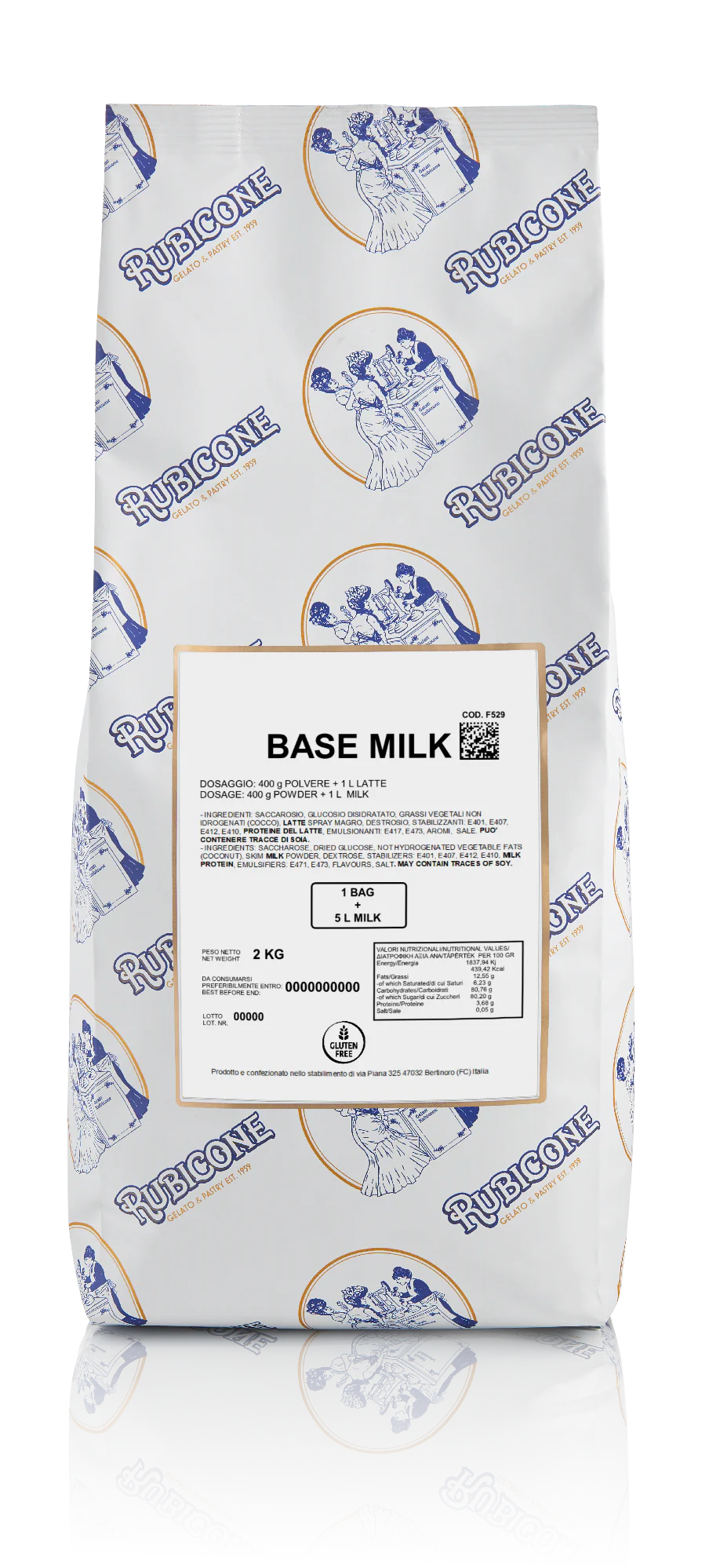 "PRE-ORDER" Ready Base Milk - Gelato Bases - Milk Bases - Cold and Hot Process - Case of 8 x 2 KG bags - Rubicone Canada - Ships Free Within Canada on Orders Above CAD $199 - Image 2