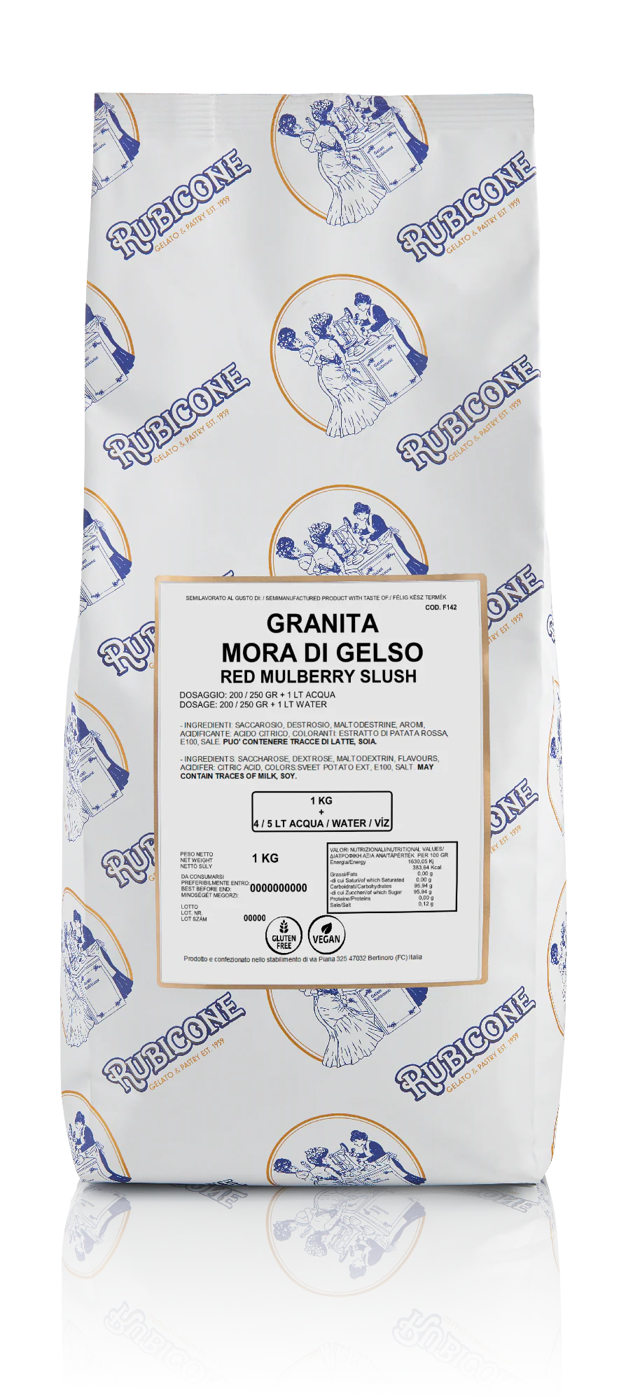 "PRE-ORDER" Red Mulberry Granita and Slush Base - Case of 6 x 1 KG bags - Rubicone Canada - Ships Free Within Canada on Orders Above CAD $199