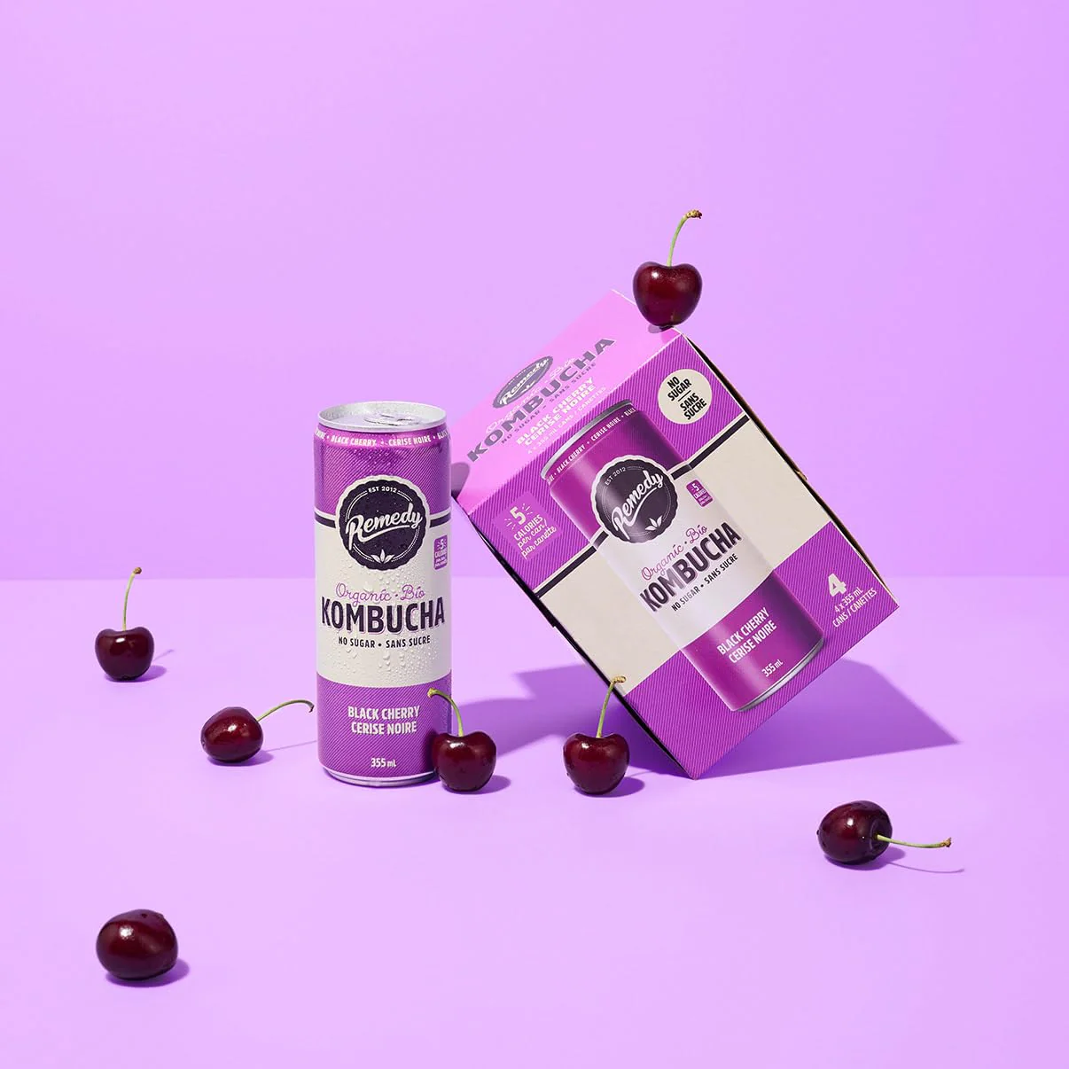Remedy โ Kombucha โ Black Cherry โ 24 ร 355mL โ Sugar free - Canadian Distribution - Ships Free Within Canada on Orders Above CAD $199 - Image 4