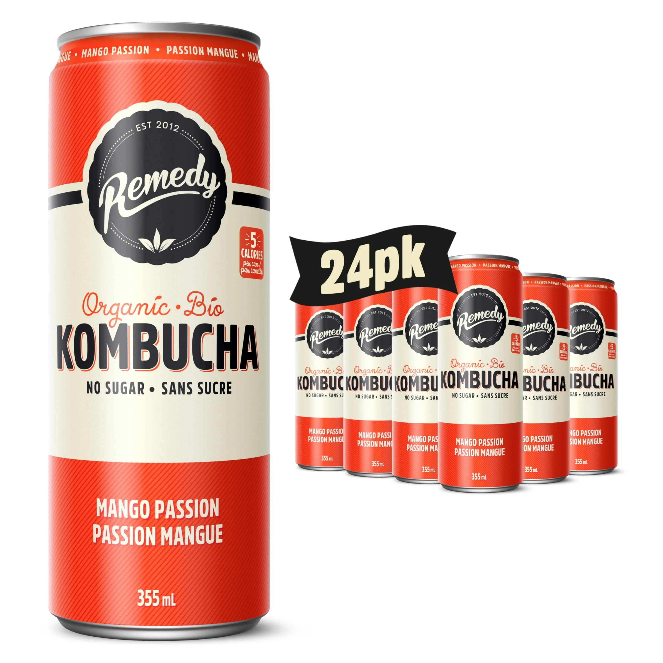 Remedy โ Kombucha โ Mango Passion โ 24 ร 355mL โ Sugar free - Canadian Distribution - Ships Free Within Canada on Orders Above CAD $199