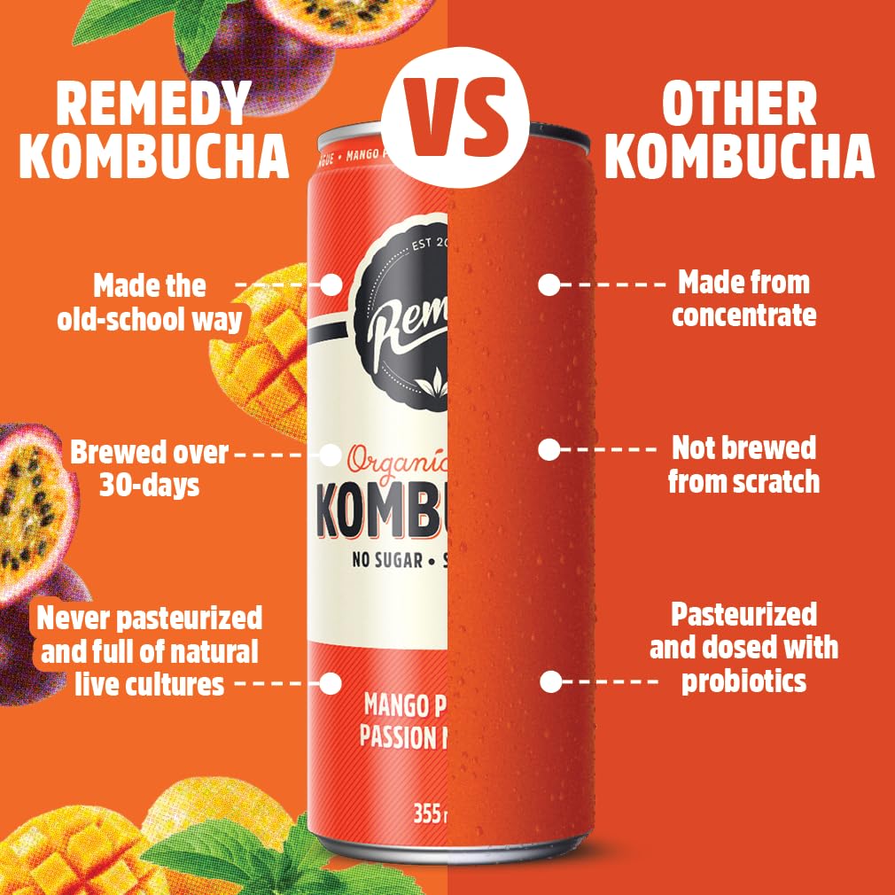 Remedy โ Kombucha โ Mango Passion โ 24 ร 355mL โ Sugar free - Canadian Distribution - Ships Free Within Canada on Orders Above CAD $199 - Image 5