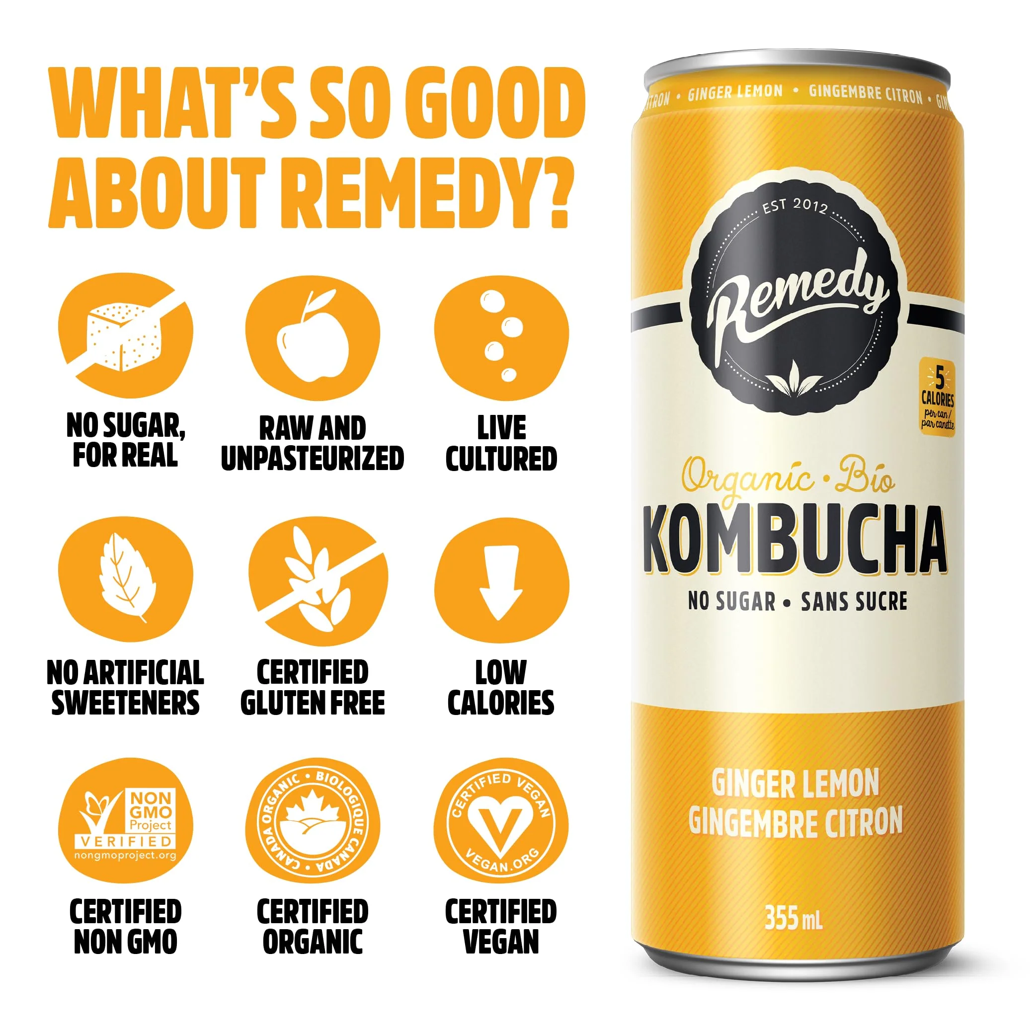 Remedy - Kombucha Variety Pack - Sugar-Free Organic Sparkling Drink - 24 x 355mL - Canadian Distribution - Ships Free Within Canada on Orders Above CAD $199 - Image 3