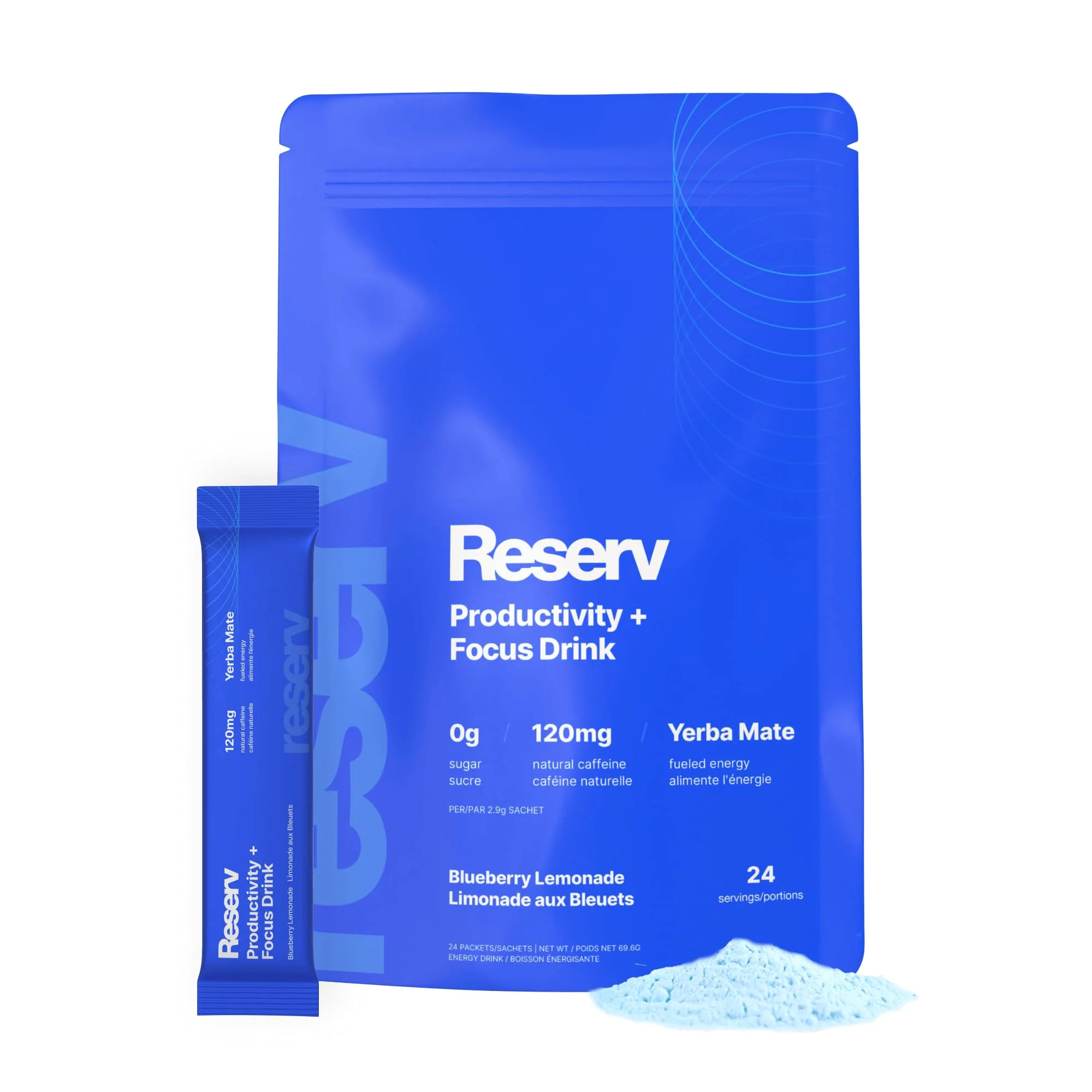 Reserv โ Energy Drink Powder โ Yerba Mate โ Blueberry Lemonade โ 24 Sticks - Canadian Distribution - Ships Free Within Canada on Orders Above CAD $199