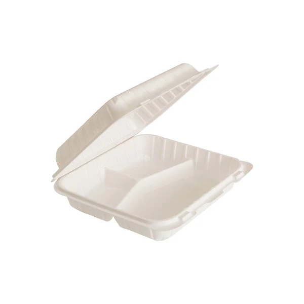 Resto Hinged 3-compartment MFPP Container 8 in Ă— 8 in - Pack of 150 - Disposables, Restaurant Packaging and Take-Out Supplies - Canadian Distribution - Ships Free Within Canada on Orders Above CAD $199