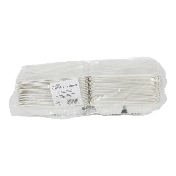 Resto Hinged 3-compartment MFPP Container 8 in Ă— 8 in - Pack of 150 - Disposables, Restaurant Packaging and Take-Out Supplies - Canadian Distribution - Ships Free Within Canada on Orders Above CAD $199 - Image 2