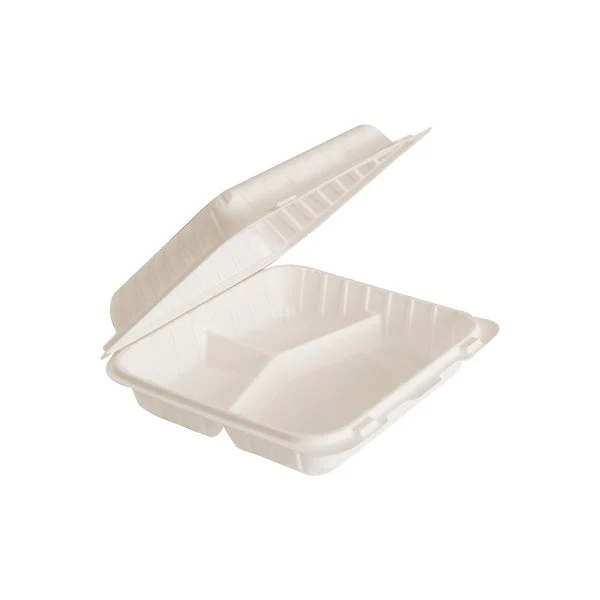 Resto Hinged 3-compartment MFPP Container 9 in Ă— 9 in - Pack of 150 - Disposables, Restaurant Packaging and Take-Out Supplies - Canadian Distribution - Ships Free Within Canada on Orders Above CAD $199
