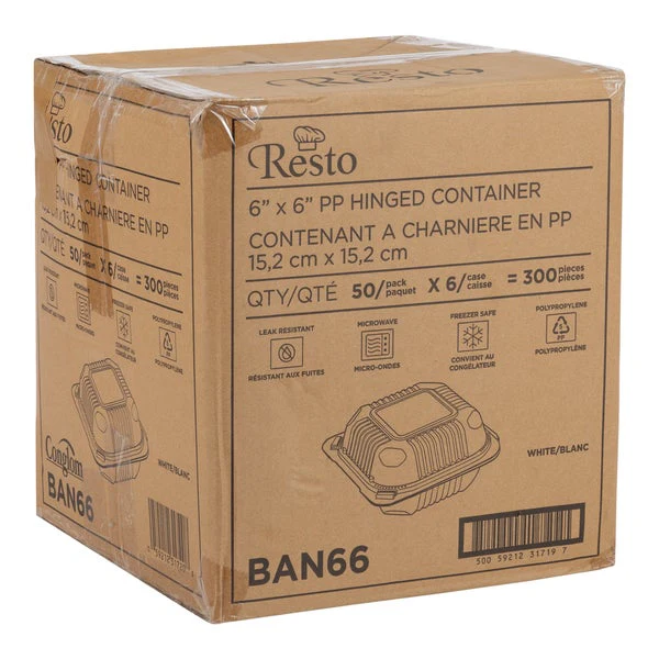 Resto Hinged Container 6 in Ă— 6 in - Pack of 300 - Disposables, Restaurant Packaging and Take-Out Supplies - Canadian Distribution - Ships Free Within Canada on Orders Above CAD $199 - Image 3