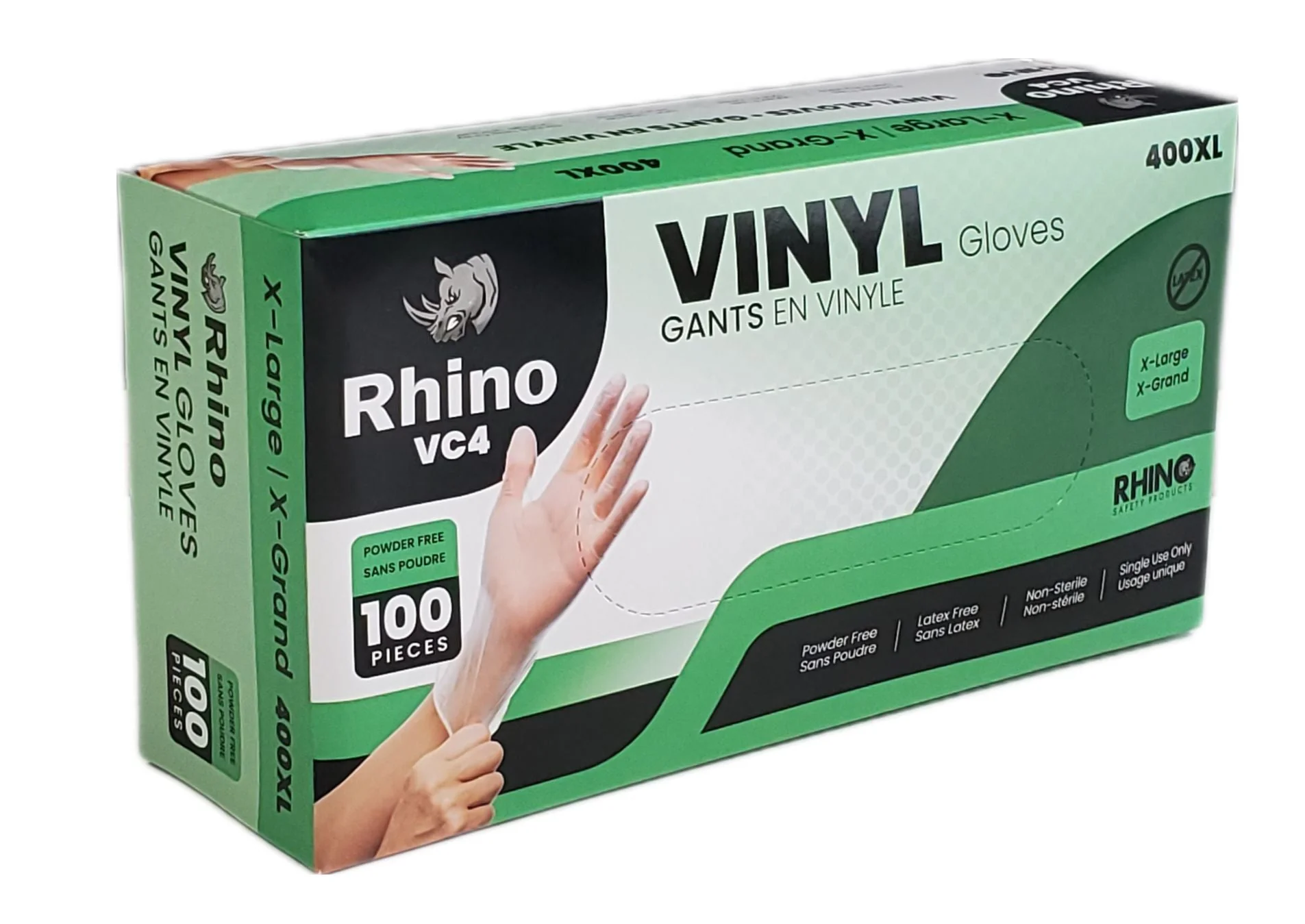 Rhino - VC4 - Clear Vinyl Gloves - Extra Large - 10 x 100 count