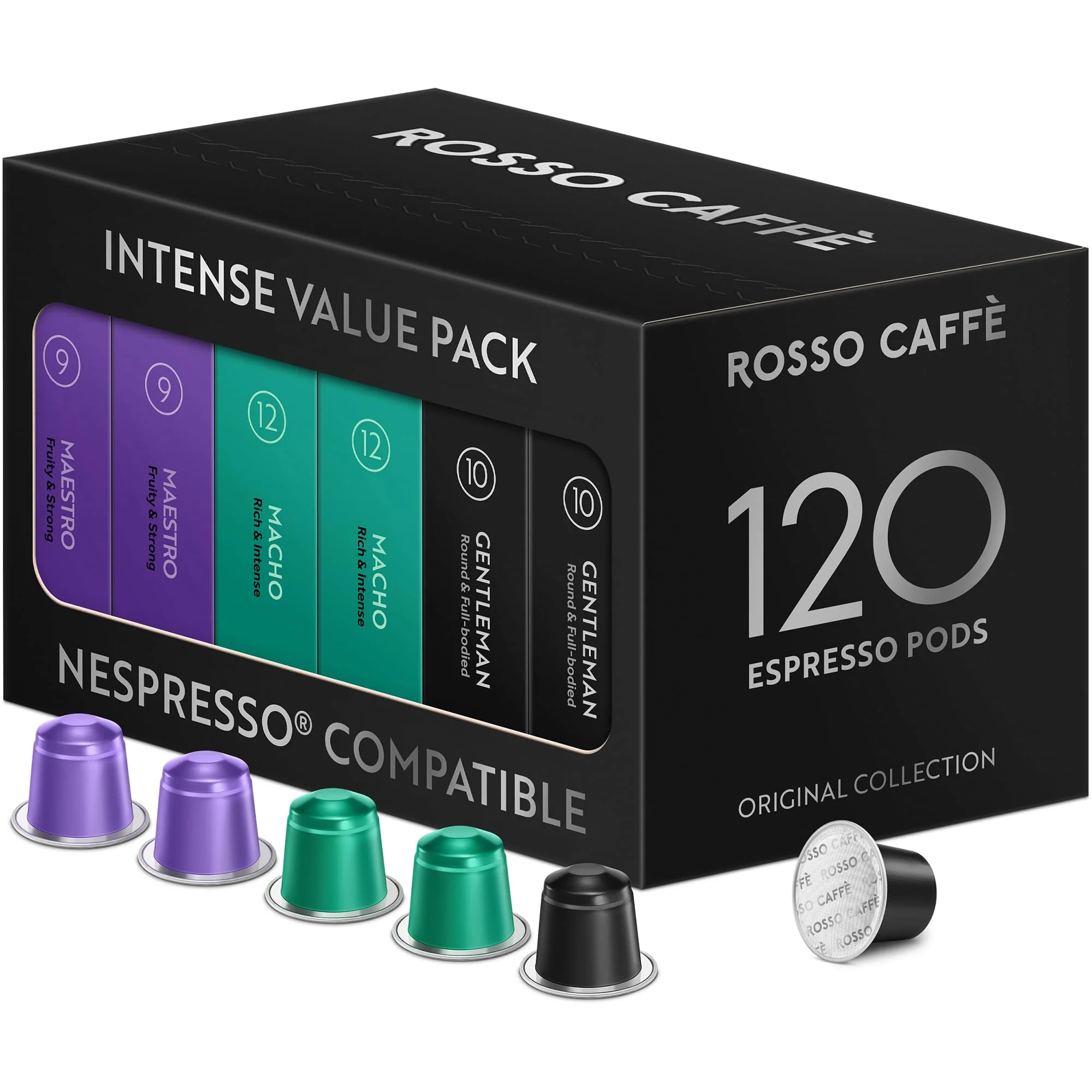 Rosso Caffè â Espresso Coffee Pods â Intense Dark Roast Variety â 120 Pods - Canadian Distribution - Ships Free Within Canada on Orders Above CAD $199