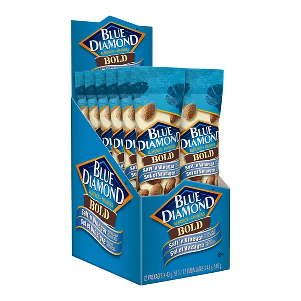 Salt & Vinegar - 4 Cases x 12 Packs x 43 g - Blue Diamond - Canadian Distribution - Ships Free Within Canada on Orders Above CAD $199