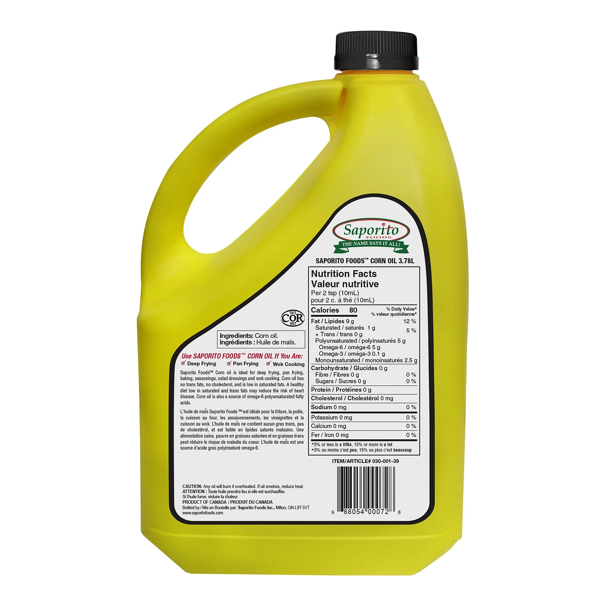 Saporito Corn Oil - 4 x 3.78 L - Grocery and Food Items - Canadian Distribution - Ships Free Within Canada on Orders Above CAD $199 - Image 2