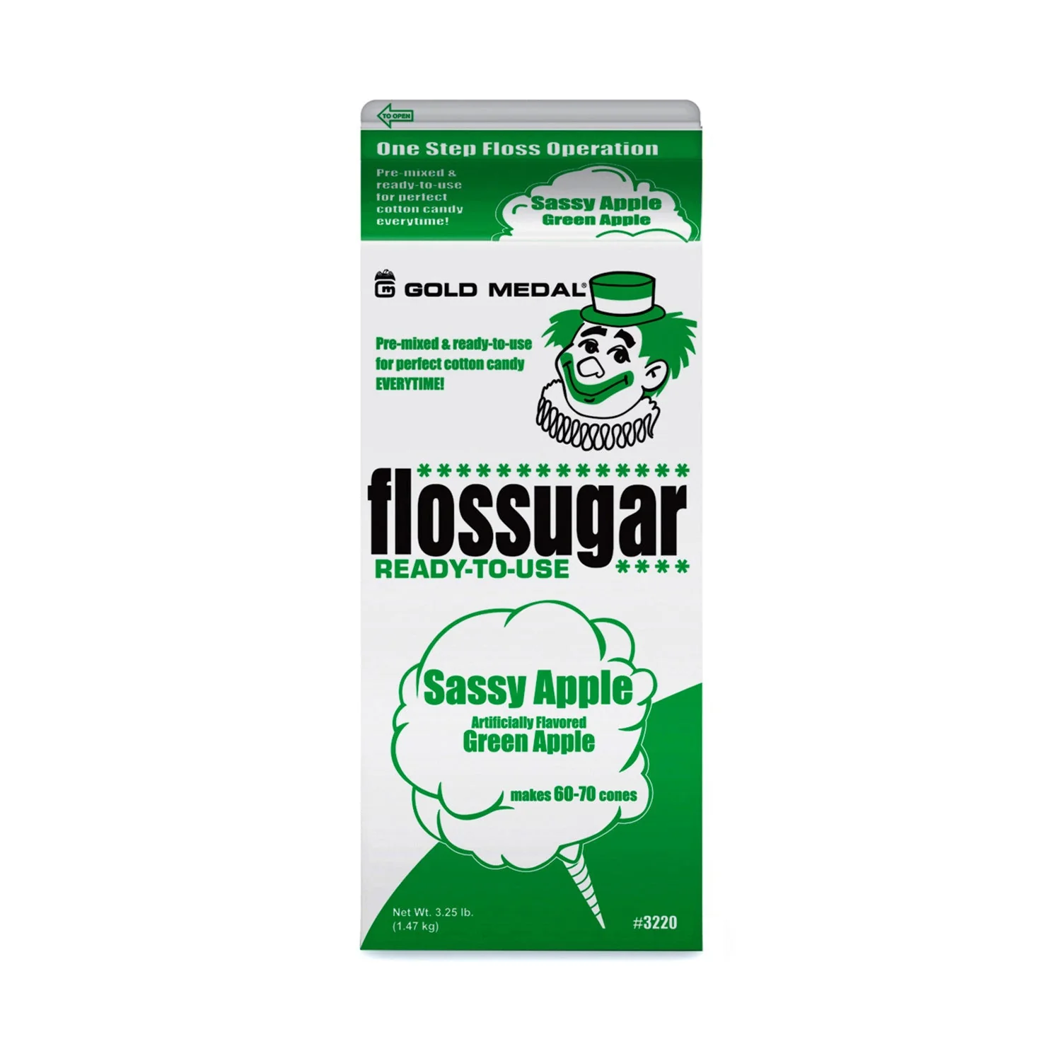 Sassy Apple (Apple) Cotton Candy Flossugar | Cotton Candy Supplies Canada | 6 x 3.25lbs per case | Ships Free Within Canada on Orders Above CAD $199