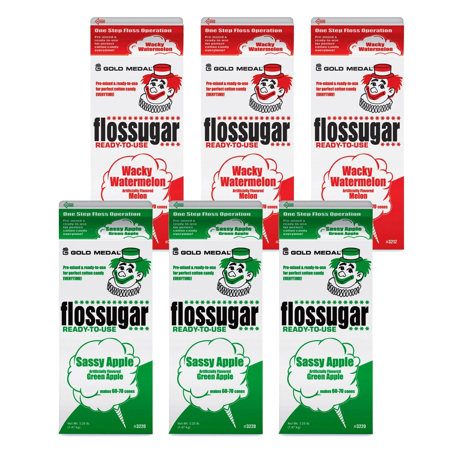 Sassy Apple/Watermelon Cotton Candy Flossugar Combo Pack | Cotton Candy Supplies Canada | 6 x 3.25lbs per case | Ships Free Within Canada on Orders Above CAD $199