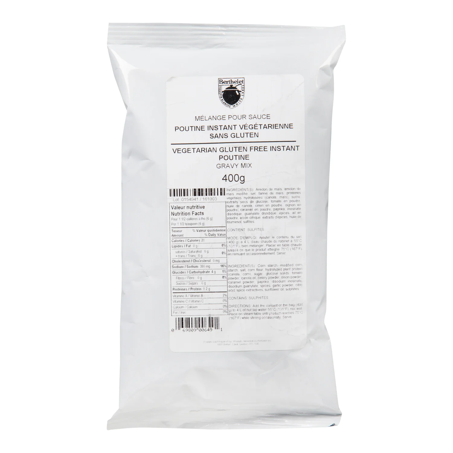 Sauce Mix Poutine Instant - 6 x 400 g - Etiquette Blanc - Restaurant and Foodservice Ingredients - Canadian Distribution - Ships Free Within Canada on Orders Above CAD $199