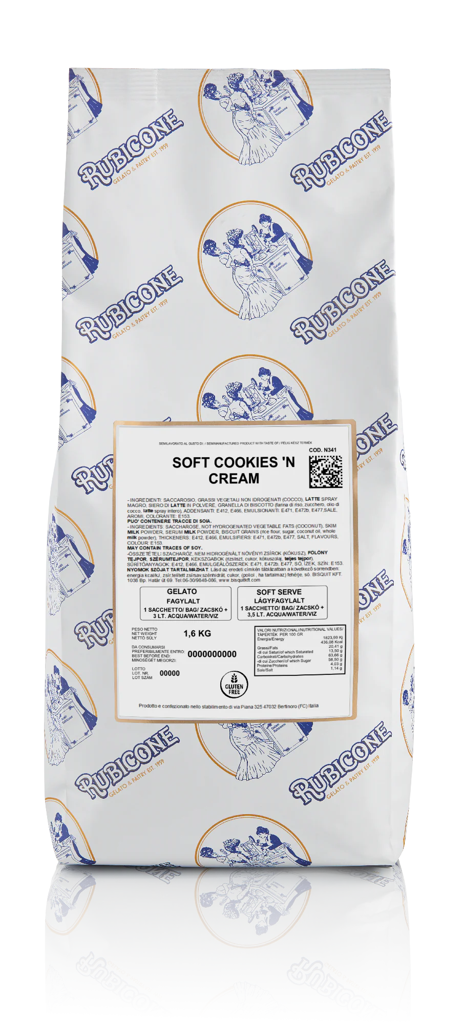 "PRE-ORDER" Soft Cookies N' Cream Serve Mix - Case of 8 x 1.6 KG bags - Rubicone Canada - Ships Free Within Canada on Orders Above CAD $199