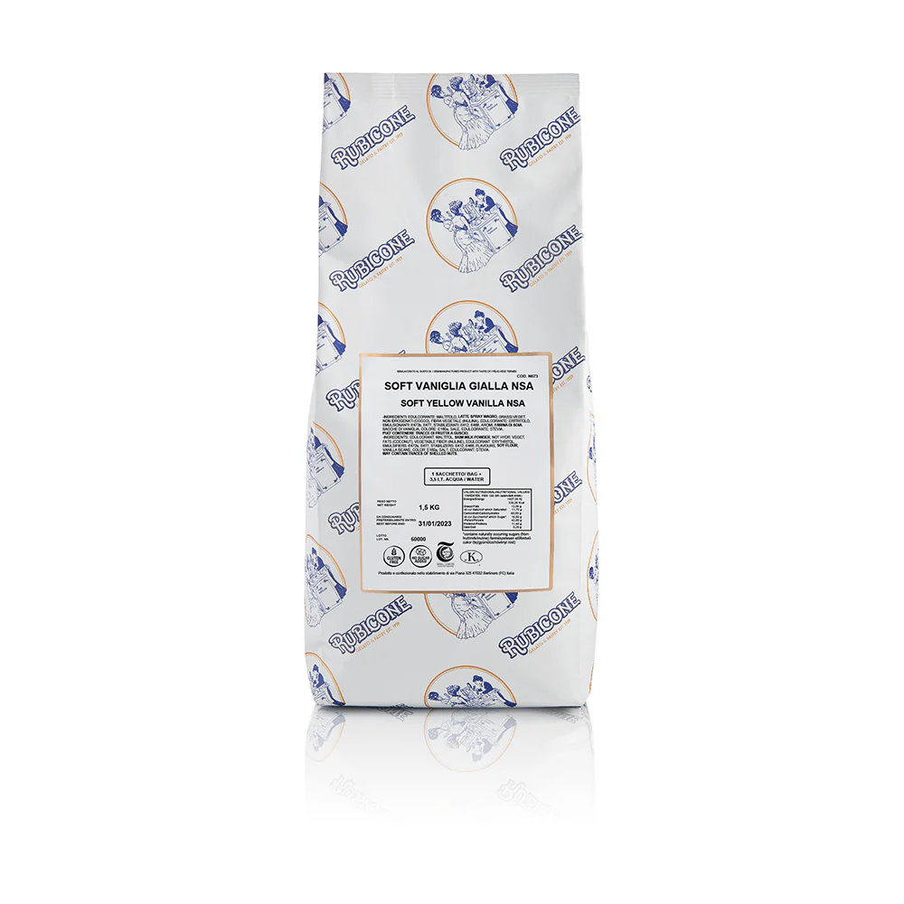 "PRE-ORDER" Soft Yellow Vanilla NSA - Fit Gelato - Soft Serve Bases - Case of 8 x 1.5 KG bags - Rubicone Canada - Ships Free Within Canada on Orders Above CAD $199