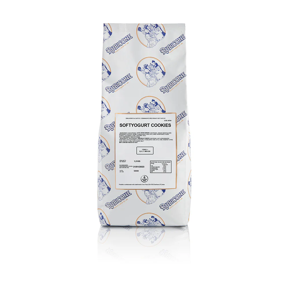 "PRE-ORDER" Soft Yogurt Cookies Frozen Yogurt Mix - Complete Ready Base - Case of 8 x 1.5 KG bags - Rubicone Canada - Ships Free Within Canada on Orders Above CAD $199