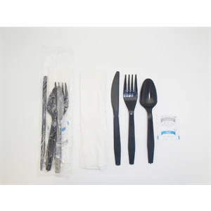 SOMI CUTMK-RBBK01423 Cutlery Kit Med F,K,TS,S&P,Nap PP Blk Ruby , 14.25LBS, BLACK 500 PER PACK