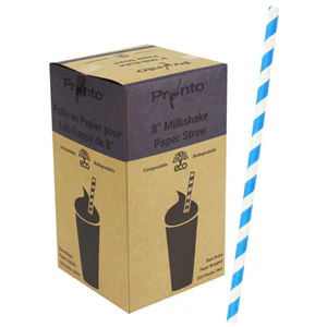 SOMI STRP8MB, Straw Paper 8" Milkshake Blue Stripe Wrapped, 8x250,  7.46 LBS, PACK SIZE 2000