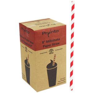 SOMI STRP8MR, Straw Paper 8" Milkshake Red Stripe Wrapped, 8x250, 7.46 LBS, PACK SIZE 2000