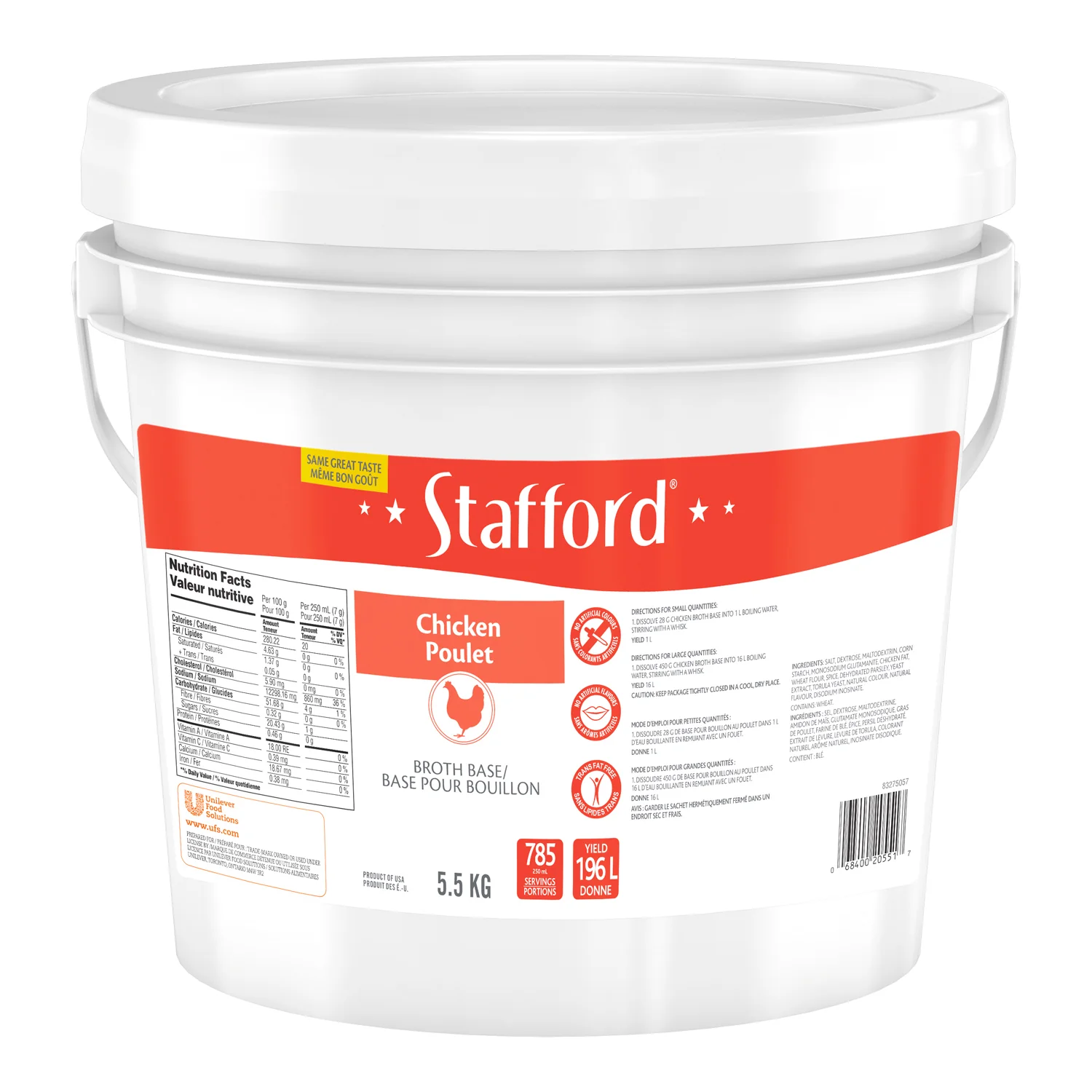 Soup Base Chicken Red Label - 1 x 5.5 kg - Stafford - Restaurant and Foodservice Ingredients - Canadian Distribution - Ships Free Within Canada on Orders Above CAD $199