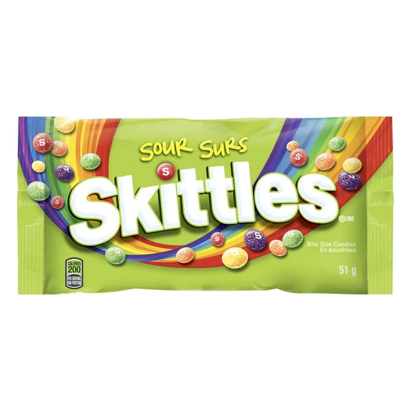 Sour Candy - 4 Cases x 24 Packs x 51 g - Skittles - Canadian Distribution - Ships Free Within Canada on Orders Above CAD $199