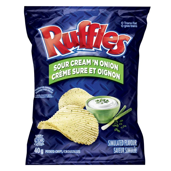 Sour Cream & Onion Chips - 4 Cases x 48 Packs x 40 g - Ruffles - Canadian Distribution - Ships Free Within Canada on Orders Above CAD $199