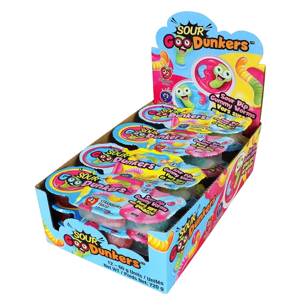 Sour Dip Gummy Worms - 4 Cases x 12 Packs x 60 ml - Goo Dunkers - Canadian Distribution - Ships Free Within Canada on Orders Above CAD $199