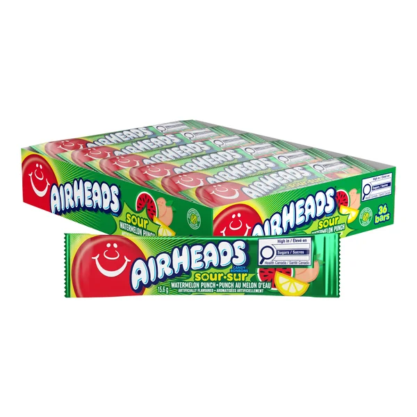 Sour Watermelon Punch - 4 Cases x 36 Packs x 15.6 g - Airheads - Canadian Distribution - Ships Free Within Canada on Orders Above CAD $199