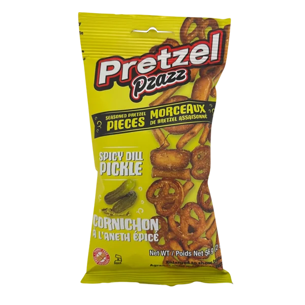 Spicy Dill Pickle - 4 Cases x 12 Packs x 56 g - Pretzel Pzazz - Canadian Distribution - Ships Free Within Canada on Orders Above CAD $199