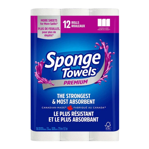 Sponge Towels Premium Paper Towels - 12 x 106 sheets - Disposables, Restaurant Packaging and Take-Out Supplies - Canadian Distribution - Ships Free Within Canada on Orders Above CAD $199