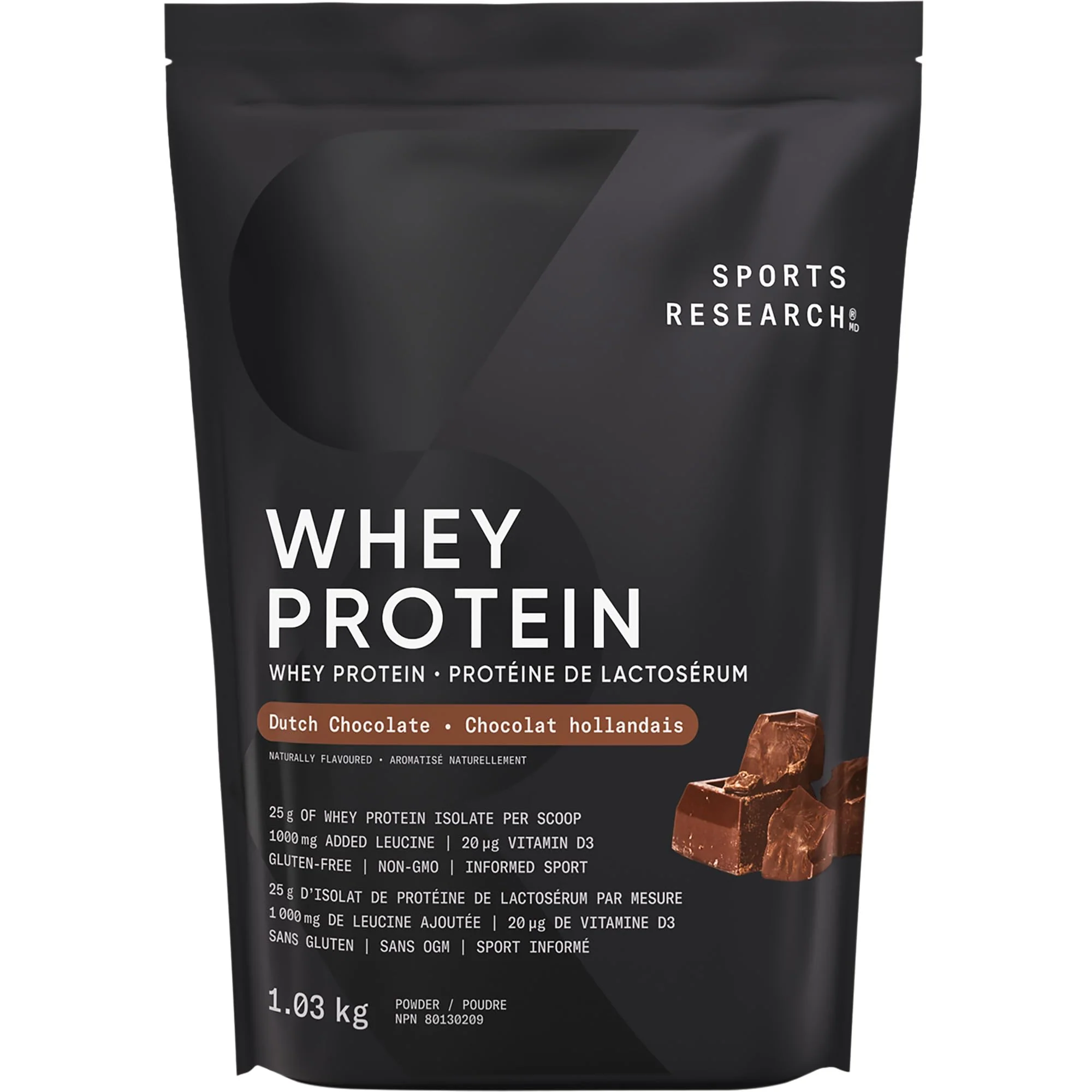 Sports Research โ Whey Protein Isolate โ Dutch Chocolate โ 1.03 kg - Canadian Distribution - Ships Free Within Canada on Orders Above CAD $199