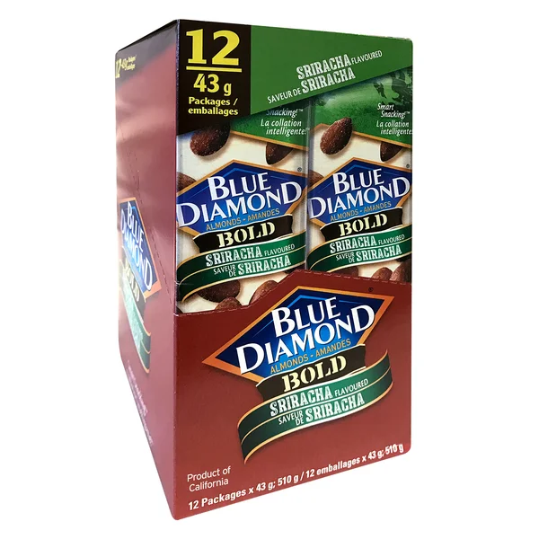 Sriracha Almonds - 4 Cases x 12 Packs x 43 g - Blue Diamond - Canadian Distribution - Ships Free Within Canada on Orders Above CAD $199 - Image 2