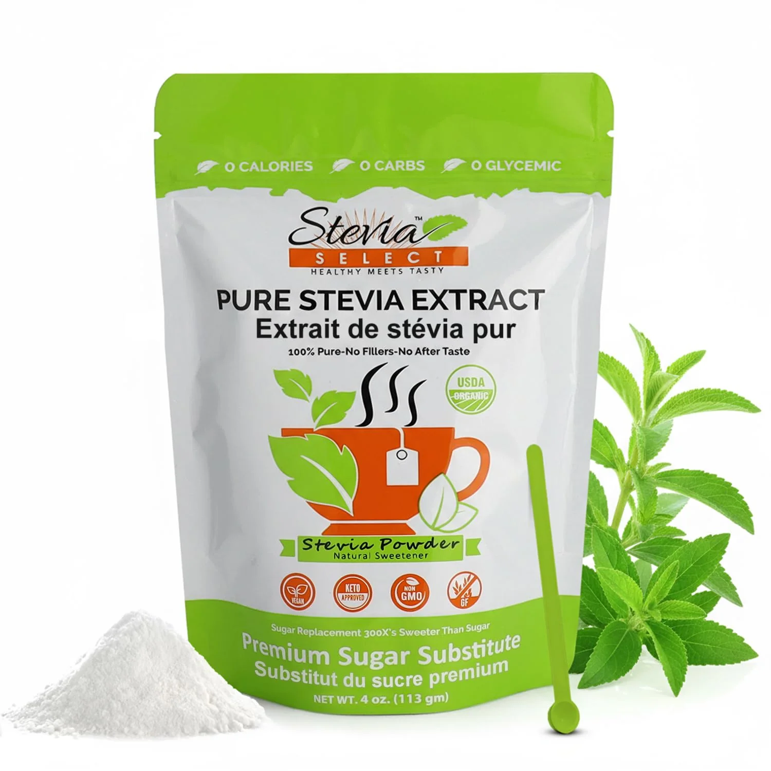 Stevia Select โ Organic Stevia Extract โ Original โ 113g โ Pure stevia no erythritol - Canadian Distribution - Ships Free Within Canada on Orders Above CAD $199