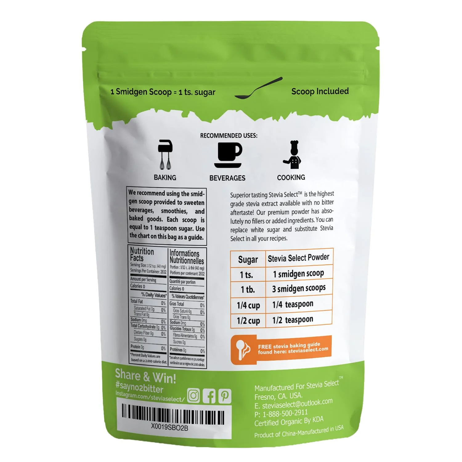 Stevia Select โ Organic Stevia Extract โ Original โ 113g โ Pure stevia no erythritol - Canadian Distribution - Ships Free Within Canada on Orders Above CAD $199 - Image 7
