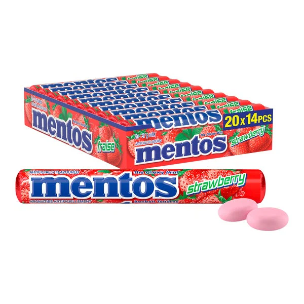 Strawberry - 4 Cases x 20 Rolls - Mentos - Canadian Distribution - Ships Free Within Canada on Orders Above CAD $199